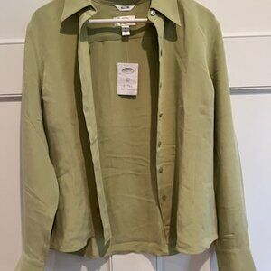 Talbots Pure Silk Olive Green Button Up Blouse. Size 10 Womens.
